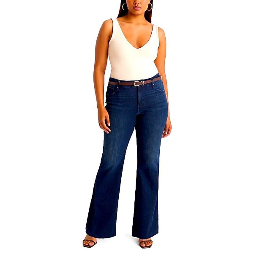 Express Mid Rise Dark Wash '70s Flare Jeans 18 reg
